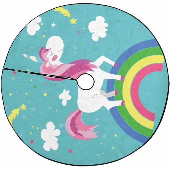 FMSHPON Fairy UnicornRainbow Xmas Christmas Tree Skirt Stand Mat for Holiday Party Decoration Indoor Outdoor 36 inches