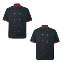 Toptie 2 Pack Unisex Short Sleeve Chef Coat Jacket, Black Red