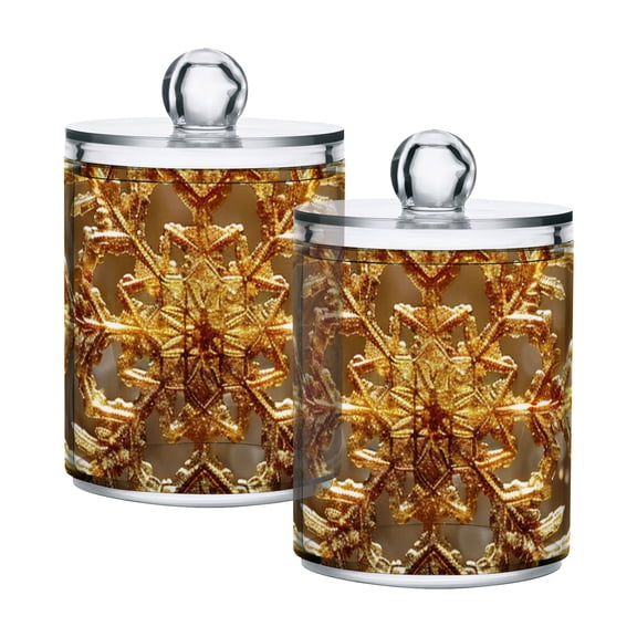 Golden Snowflake Translucent Plastic Cans Storage Canisters with Lid Set of 2