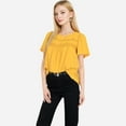 thumbnail image 2 of Women's Lace Yoke Short Sleeve Blouse with Pleated Front - Large, Yellow, 2 of 7