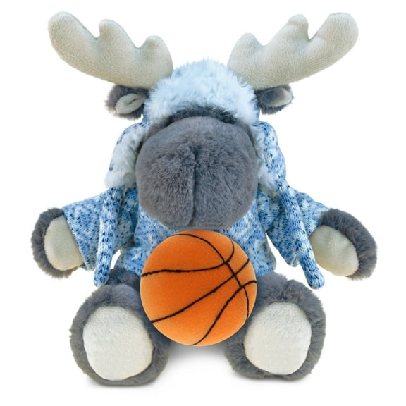 DolliBu Grey Moose with Clothes Stuffed Animal with Basketball Plush – Huggable Moose, Adorable Playtime Plush Toy, Wild Life Gift Plush Doll Animal Toy for Kids and Adults – 12 Inches