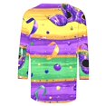 thumbnail image 3 of DDAPJ pyju Mardi Gras Shirts for Women Carnival Themed Party Outfit Mask Graphic 3/4 Sleeve Crewneck Blouse Top Multicolor XXXL, 3 of 5