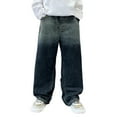 thumbnail image 2 of CUZIBR Pants Boys Thick Lined Warm Denim Pants Straight Wide Leg Trousers Youth Loose Fit Comfortable Fashion Classic Jeans Casual Athletic Clothes,Blue,11-13 Years, 2 of 7