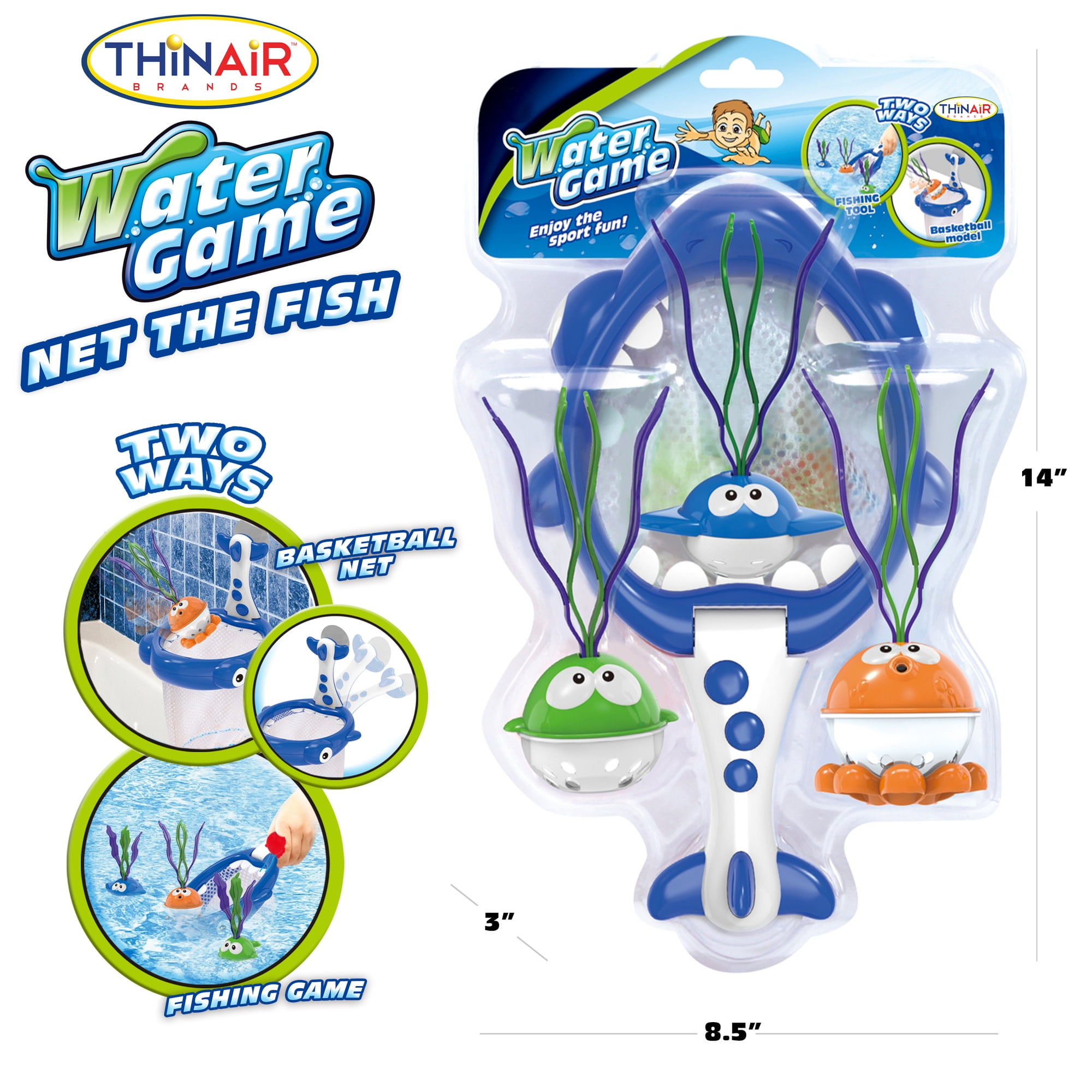 Scooba Duck: Net The Fish Water Game - 4pc Bath & Pool Toy, Shark-Themed Catch Net, 3 Adorable Fish Friends, 2-Way Play: Basketball & Fishing, Kids 3+