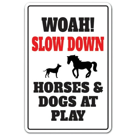 SLOW DOWN HORSES & DOGS AT PLAY Decal animal speed limit driving | Indoor/Outdoor | 5