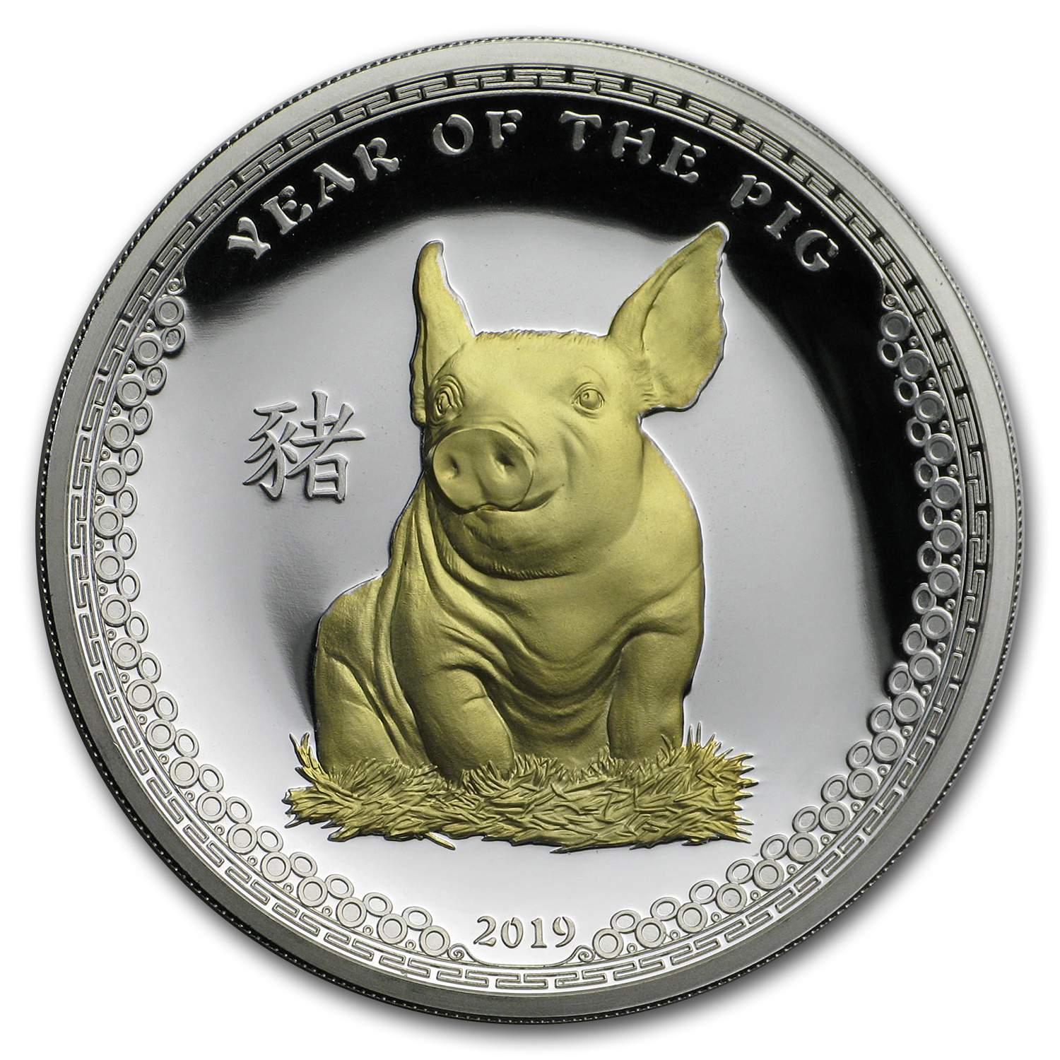 2019 Palau 1 oz Silver $5 Year of the Pig (Gilded Gold