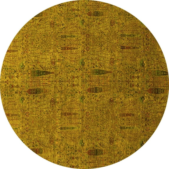 Ahgly Company Indoor Round Abstract Yellow Modern Area Rugs, 5' Round