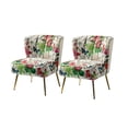 thumbnail image 4 of Floral Accent Slipper Chair Set of 2 Upholstered Side Dining Chairs Wingback Armless Sofa Tufted Back Golden Legs Home Living Room Bedroom Ivory, 4 of 8