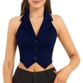thumbnail image 5 of Miutii Women's Halterneck Waistcoat Cropped Backless Button Down Y2K Tuxedo Vest Navy Blue XXL, 5 of 9