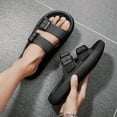 thumbnail image 6 of Double Buckle Sandals Adjustable for Women Men Flat Sandals Pillow Cloud Slippers Comfort Slide Waterproof Slip-on Shower Shoes Seaside Black 36-37, 6 of 7