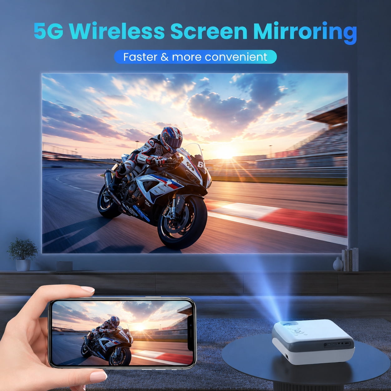 Groview Native 1080P Projector, Supported 4K Movie Projector with WiFi & Bluetooth, Electric Focus & Auto Keystone, 350 ANSI Full HD Outdoor Projector Compatible with HDMI/USB/AV