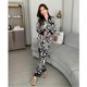 thumbnail image 3 of Conjunto de Pijama de rayas de cebra para mujer, ropa de dormir femenina con solapa de satén de seda sintética, camisa de manga larga, pantalones, ropa de casa, 2 piezas, 3 of 4