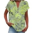 thumbnail image 2 of Lydiaunistar Summer Tops for Women Casual Short Sleeve V-Neck Button-Up Blouse, Lightweight Polyester, Daily Fashion, Perfect for Spring, Summer, Fall, Sizes S-5XL, 2 of 5