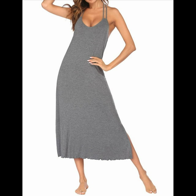 Camisones Largos de Algodón para Mujer con Tirantes Finos y Cuello en V. Camisones de Noche de Combinación . Fresno de Flor Mediana M