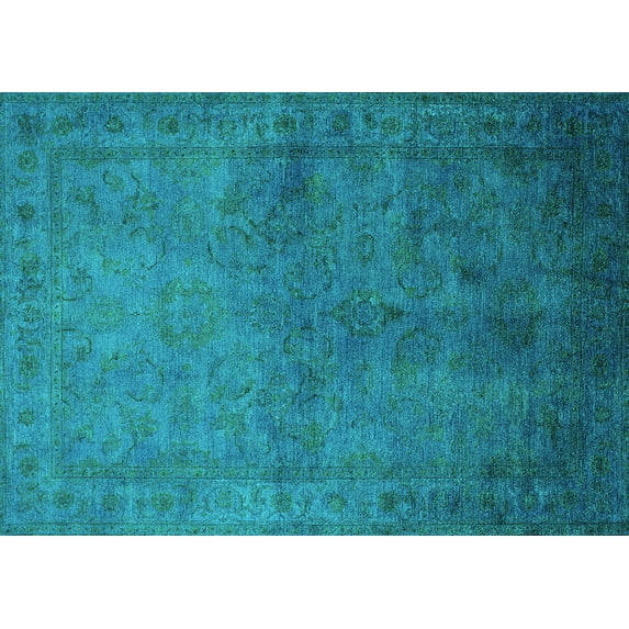 Ahgly Company Indoor Rectangle Oriental Turquoise Blue Industrial Area Rugs, 7' x 9'