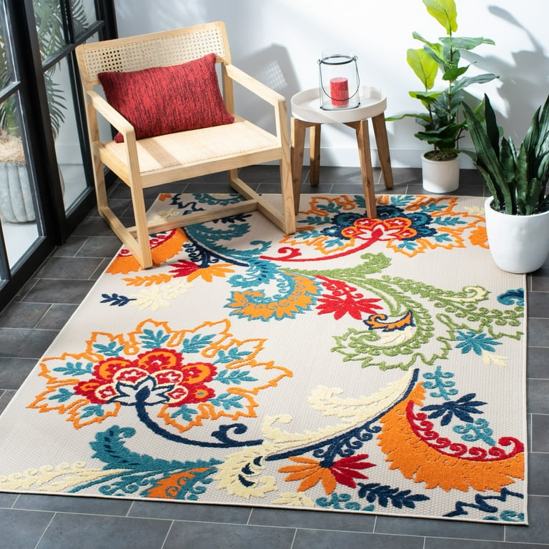 2' X 10' Ivory And Blue Floral Indoor Outdoor Area Rug 2' X 10' Ivory And Blue Floral Indoor Outdoor Area Rug