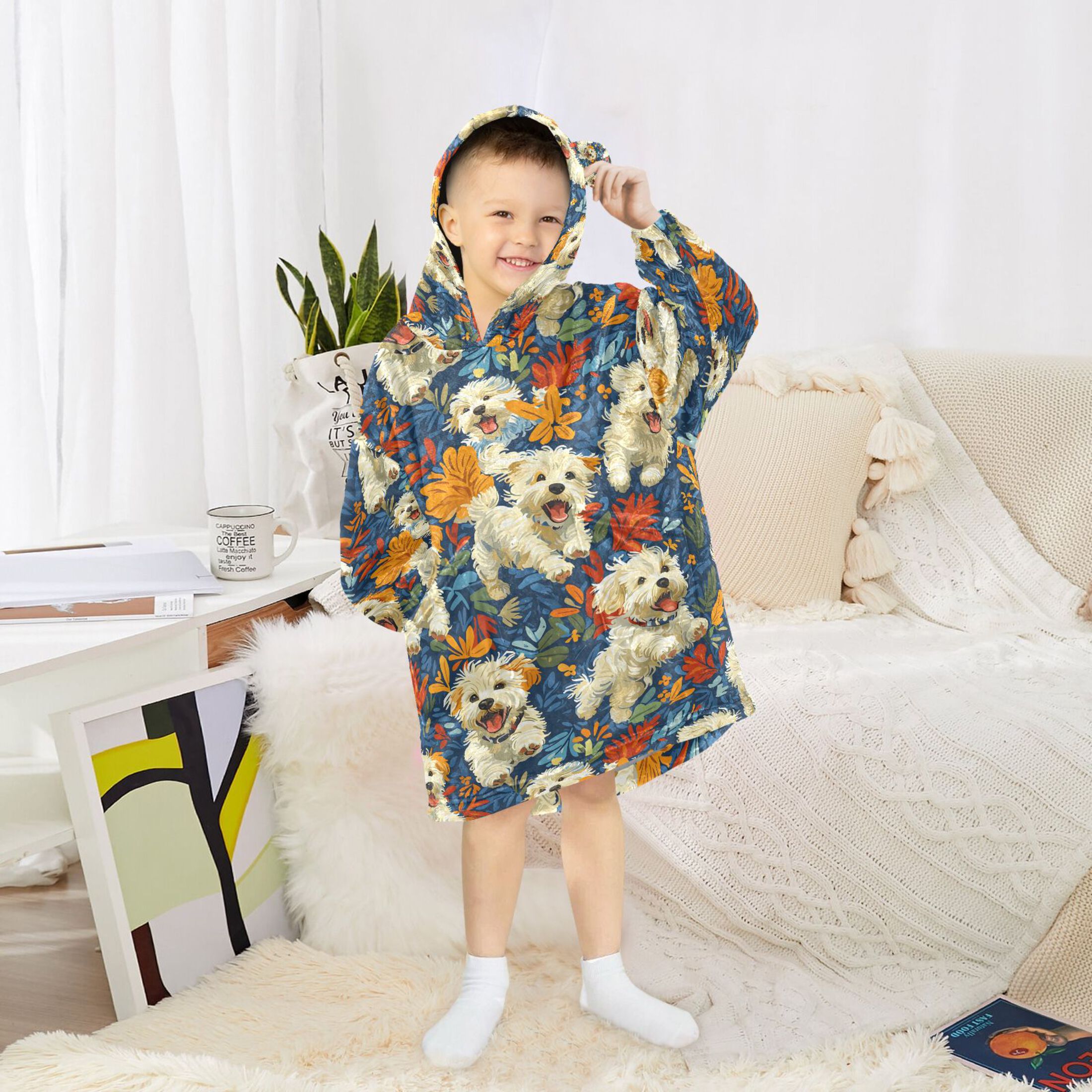 joogoo Wearable Blanket Hoodie for Cute Dog in Floral Oversized Sherpa Hooded 3-14 YR M