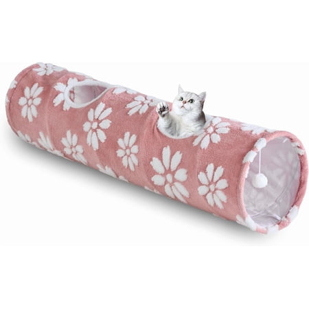 Straight Tunnel for Indoor Cats "x12", Cute Toys Collapsible Tunnel Tube with Balls for Puppy Kitten , Flower