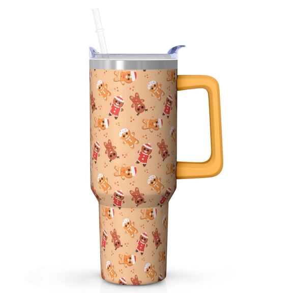 Festive 40oz Tumbler with Handle - Stainless Steel Snow Pattern, Double Wall Vacuum Insulated w/Straw Lid
