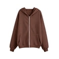 thumbnail image 3 of Tiijoy Zip Up Hoodie for Girls Casual Loose Hooded Sweatshirt Preppy Jacket, Brown, Sizes 3-16, 3 of 3