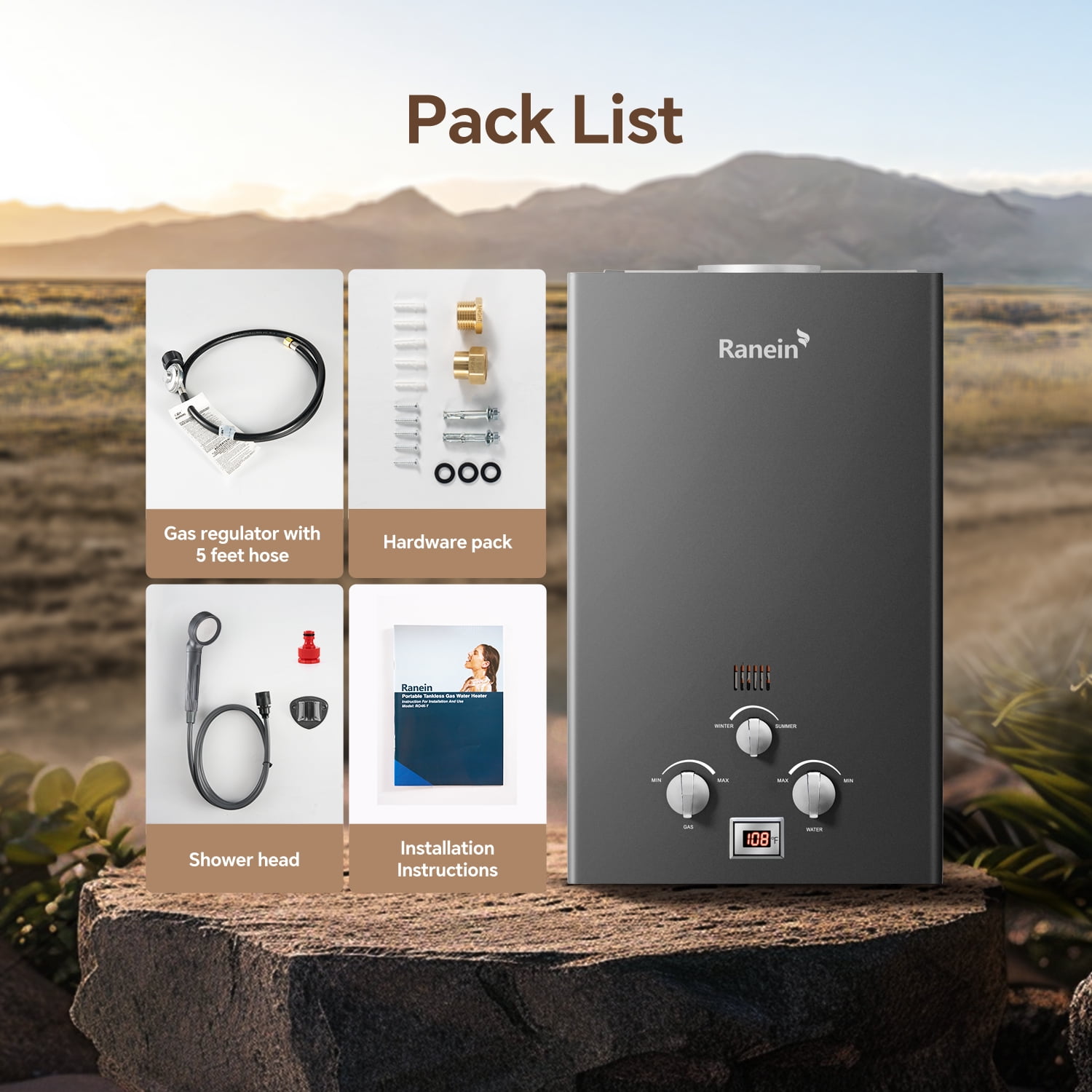 Portable Water Heater 12L Outdoor Tankless Water Heater Instant Gas Propane Hot Water Heater with Handle for RV Camping Trips Cabins Barns