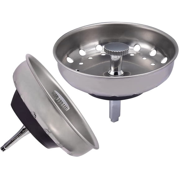 2 Pcs Stainless Steel Kitchen Sink Basket Strainer Replacement for 3-1/2 Standard Drain, Kitchen Sink Strainer and Stopper, Basket Replacement with Metal Center Knob, Rubber Stopper Bottom