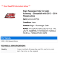 thumbnail image 2 of Right Passenger Side Tail Light Assembly - Compatible with 2013 - 2014 Nissan Altima, 2 of 2