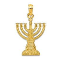 14k Yellow Gold Polished Menorah Pendant Necklace 26x15mm Wide Pendant for Women - 1.4 Grams