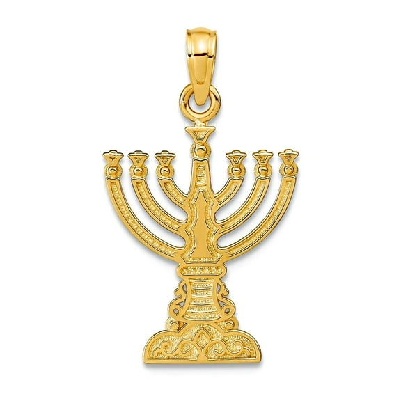 14k Yellow Gold Polished Menorah Pendant Necklace 26x15mm Wide Pendant for Women - 1.4 Grams