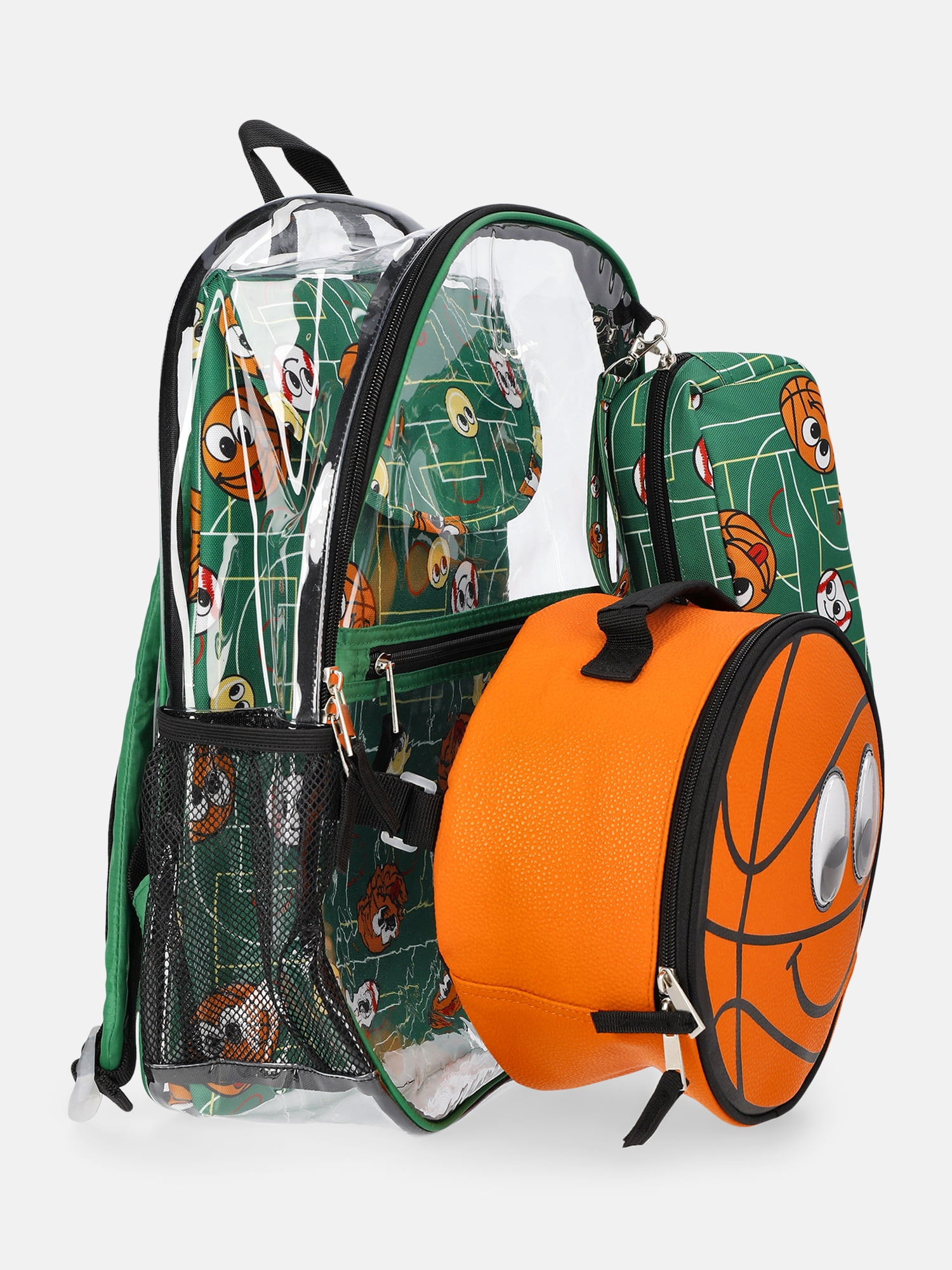 Wonder Nation Kids' Clear Court Time 17" Backpack, Lunch Tote, Laptop Sleeve and Pouch Set, 4-Piece