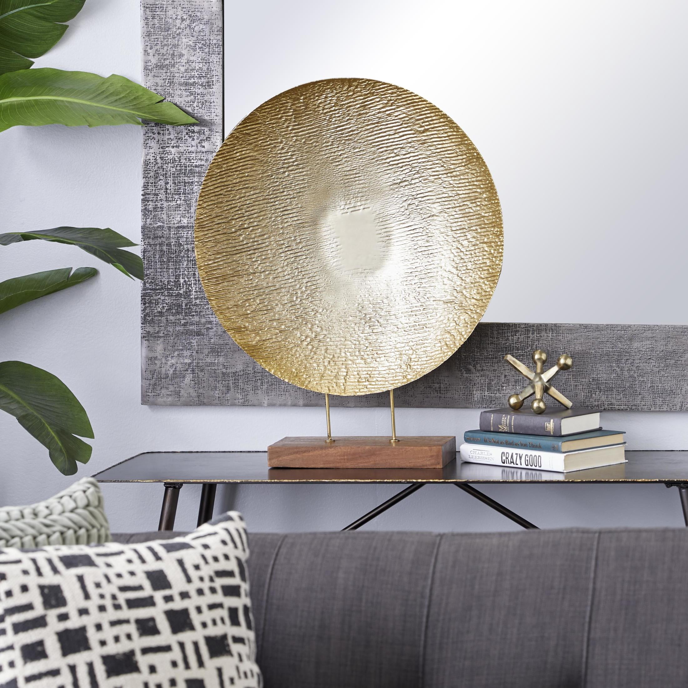 22" x 27" Gold Metal Plate Geometric Sculpture with Wood Stand, by DecMode