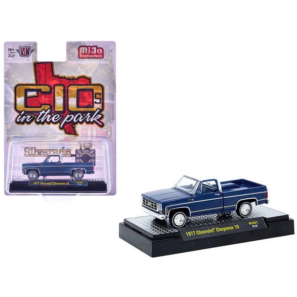 1977 Chevrolet Cheyenne 10 Truck Blue Metallic with White Top and Blue Interior Limited Ed 1/64 Diecast Model Car by M2 Machines