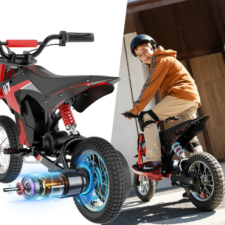 RCB Electric Dirt Bike, 36 V Electric Toy Motorcycle,300w & 9.3Miles,3  Speed Modes Electric Motocross for Kids Ages 3-12 Red