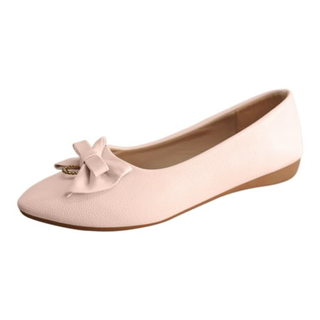 

eczipvz Women s Ballet Flats Foldable Round Toe Dress Shoes Comfortable Slip On Work Flat Shoes with Bowknot (Beige 7.5)