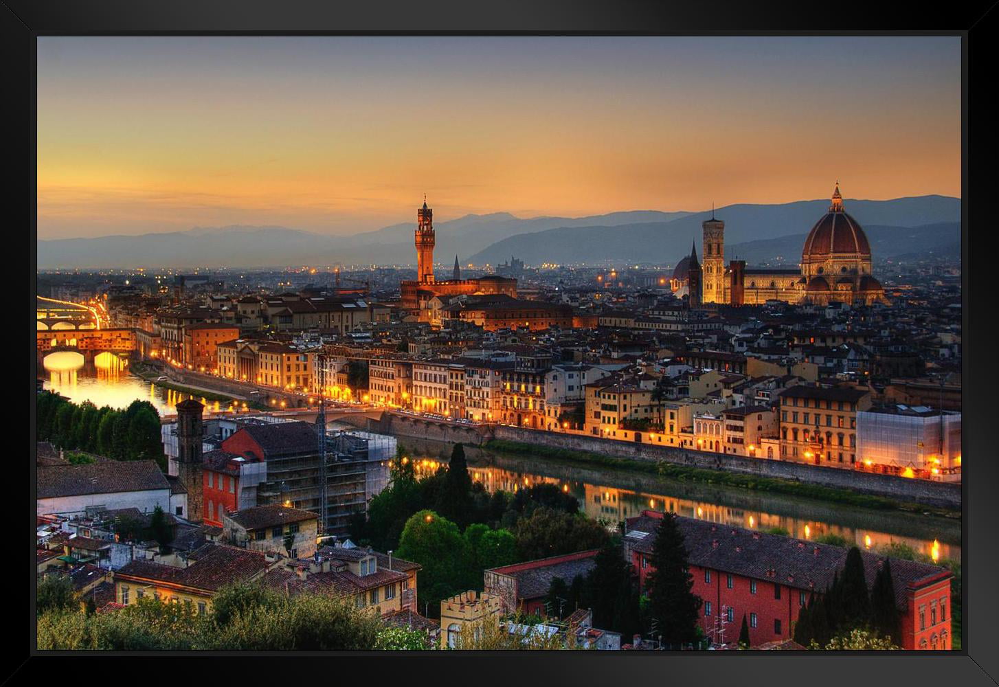 FLORENCE ITALY CATHEDRAL POSTER SUNSET MOUNTAINS HILLS WALL ART LARGE IMAGE 