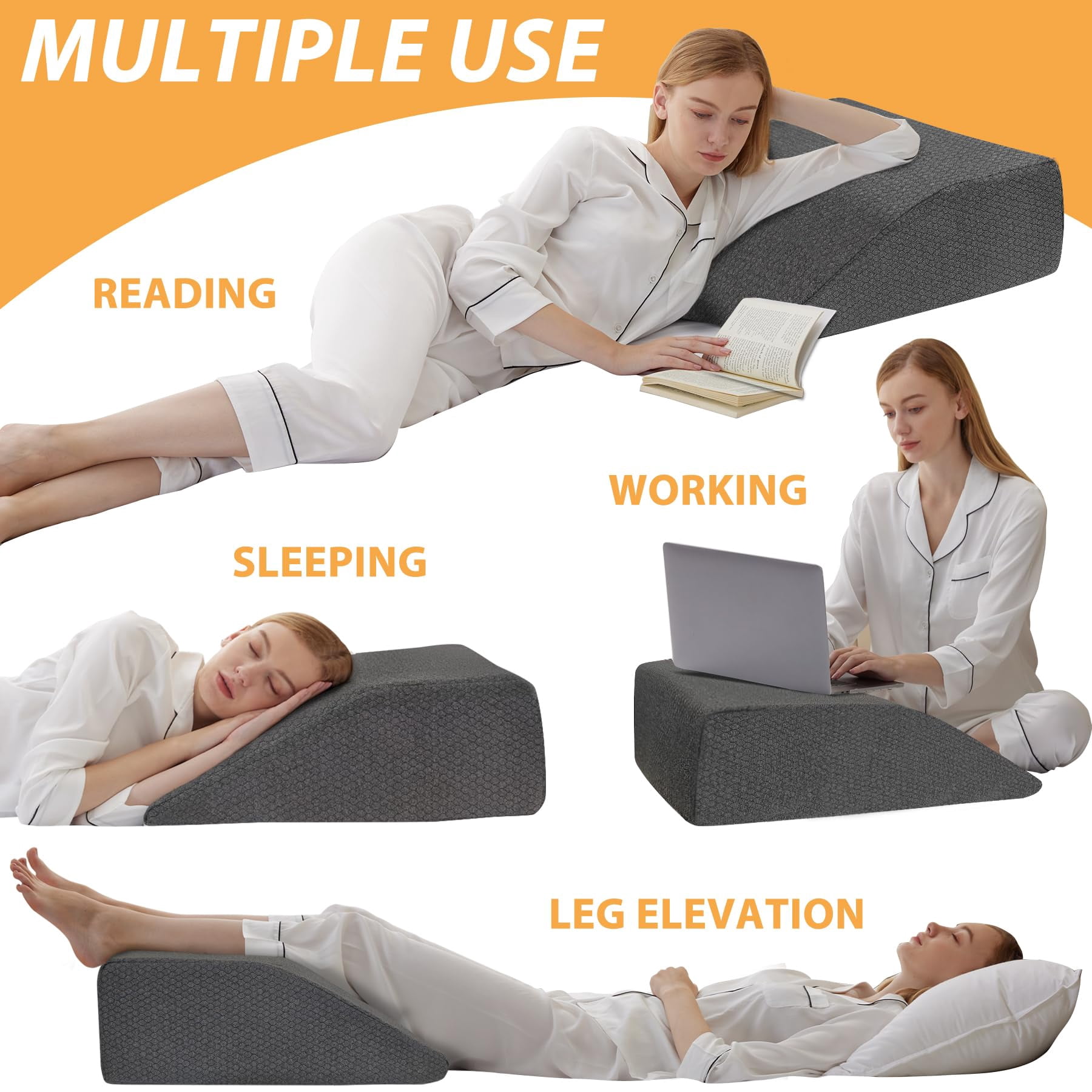 Leg Elevation Pillows  For Sleeping Gel Memory Foam Top Wedge Pillow Wedges After - Removable Cover (8 Inch Black)