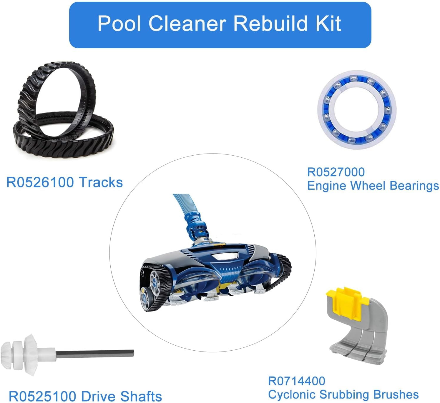 Upgrade 8-Wheel Drive Track & Cyclonic Scrubber Brushes Kit for MX8 MX6 Elite Pool Cleaner, Replacement Drive Shaft & Bearing Set, Replaces R0526100 R0714400 R0525100 R0527000
