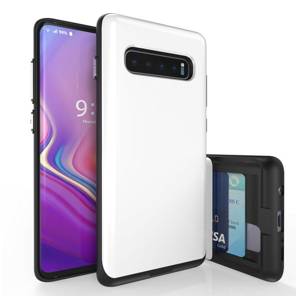 Galaxy S10  Case, Duo Shield Slim Wallet Case   Dual Layer Card Holder For Samsung Galaxy S10  [NOT S10 OR S10e] (Released 2019) White