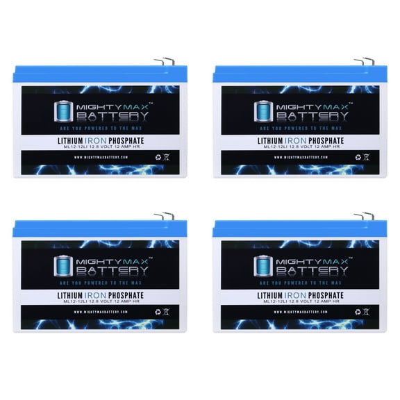 Mighty Max Battery ML12-12LI - 12 Volt 12 AH Deep Cycle Lithium Iron Phosphate (LiFePO4) Rechargeable and Maintenance Free Battery - Pack of 4