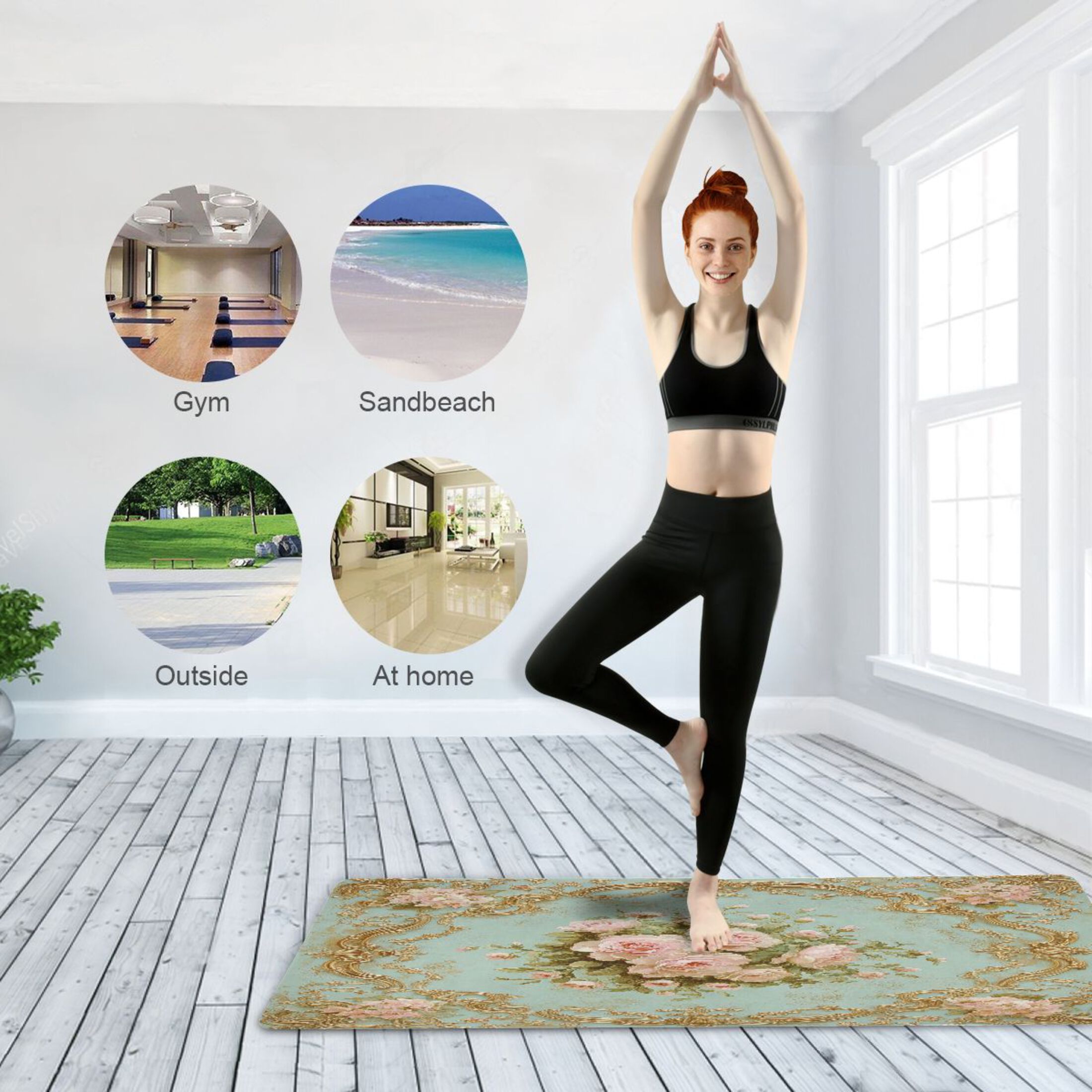 BZSMCE Yoga Mat Women Floral Design Pattern Fitness Mat