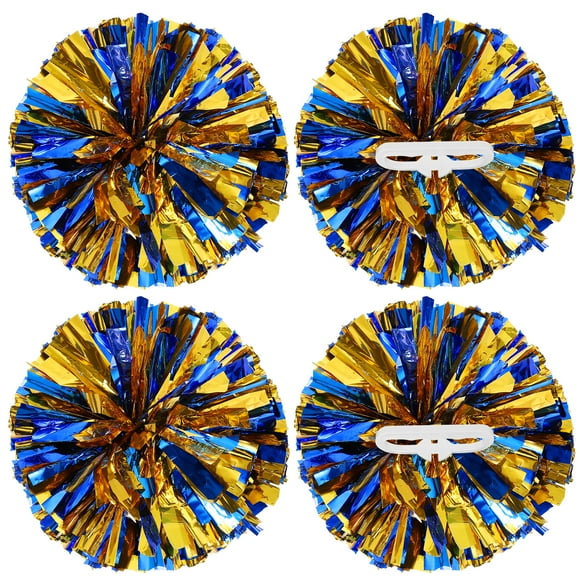 Pompones metálicos de Uxcell para animación, con anillos de mango, ideales para deportes de equipo y baile, en azul y dorado.