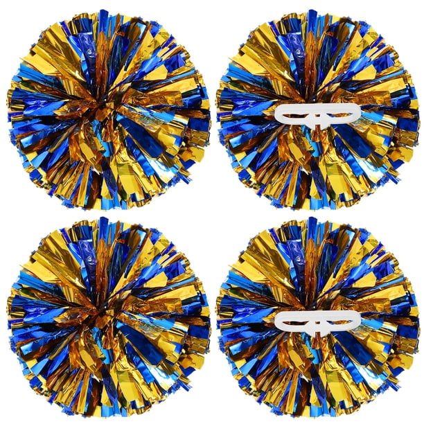 Pompones metálicos de Uxcell para animación, con anillos de mango, ideales para deportes de equipo y baile, en azul y dorado.