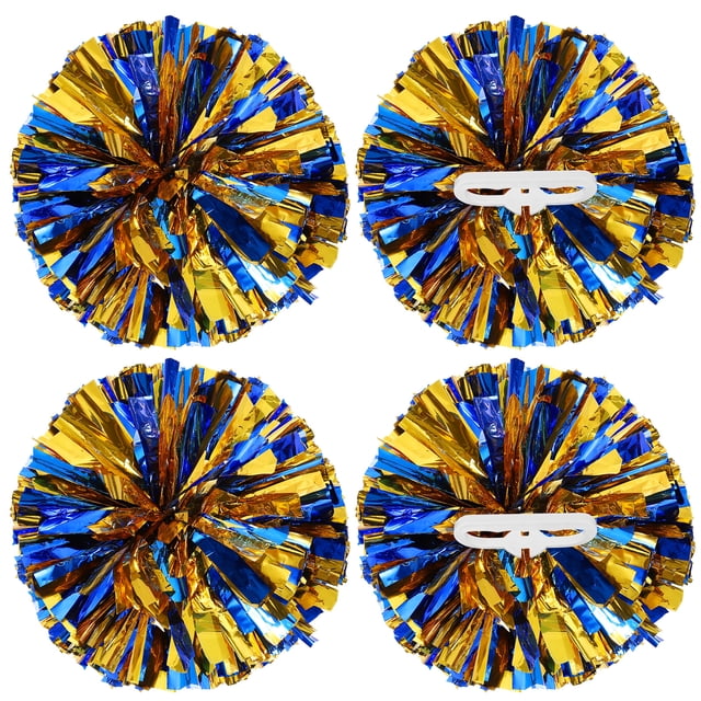 Pompones metálicos de Uxcell para animación, con anillos de mango, ideales para deportes de equipo y baile, en azul y dorado.