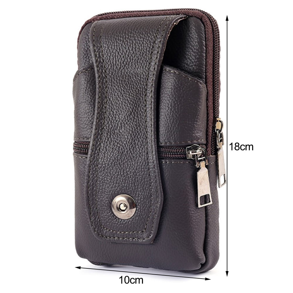 Men's Genuine Leather Brown Belt Small Waist Bag Mobile Phone Pouch Fanny Pack