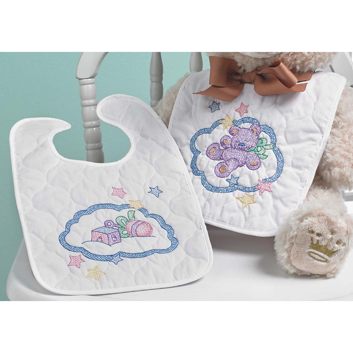 Bucilla Hallmark Stamped Cross Stitch Bib Kit 9"X14" 2/Pkg-Born To