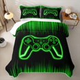 thumbnail image 2 of meiyoeat Boys Gamer Quilt Full, Hexagon Neon Gaming Console Full Bedspread Sets, Black Green, 3 Pieces 1 Coverlet and 2 Pillowcases, 2 of 7