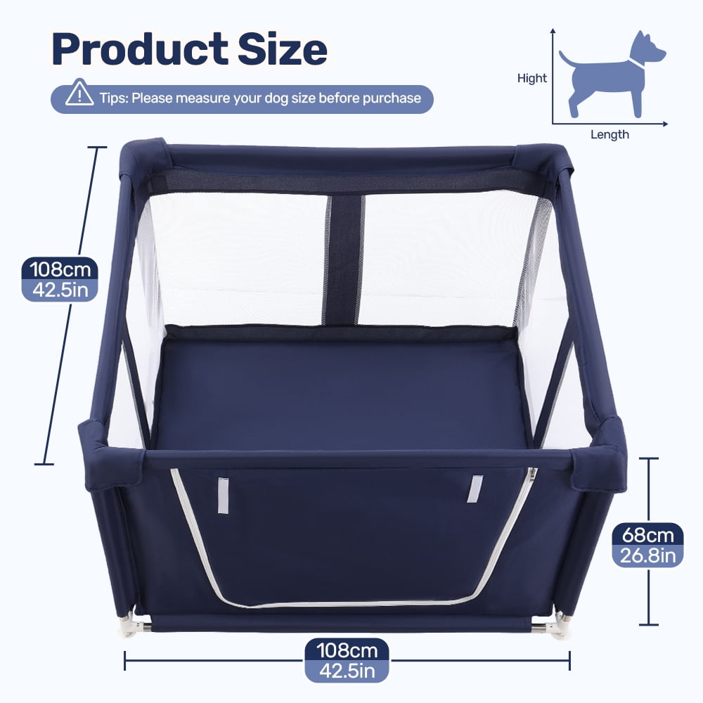 Puppy Playpen Indoor, DOMIPET 42.5x42.5x26.8 Inches Dog Play Pen with Gate, Portable Pet Exercise Pen, Anti-Tipping Enclosure with Zipper Door