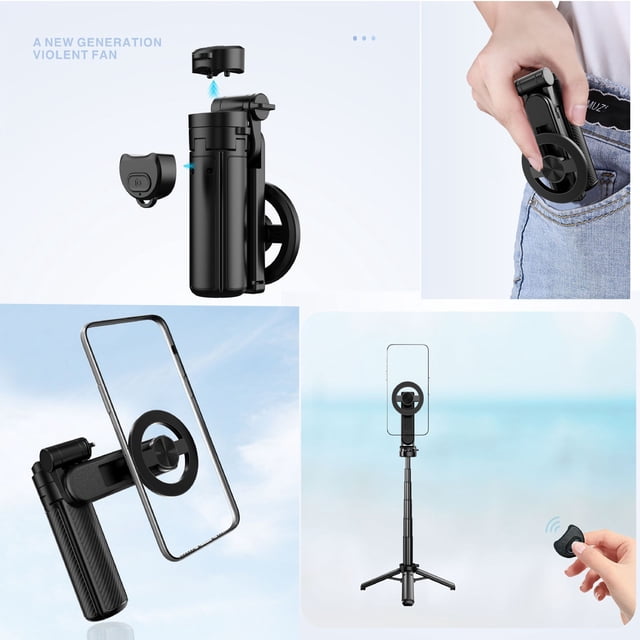 Binmer 4-in-1 Multifunctional Magnetic Selfie Stick 360 Rotation Compact And Stylish With Wireless Bluetooth Control Magnetic Phone Hold For Selfies