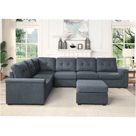 JERFIT 7-Piece Modular Sectional Sofa with Ottoman, Gray Fabric L-Shaped Couch for Large Living Room