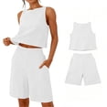 thumbnail image 5 of mihongmao Ladies Beach Outfits 2 Piece Sets 2-piece Fashion Women's Sleeveless Top and Loose Pocket Pants Set White 3X, 5 of 6